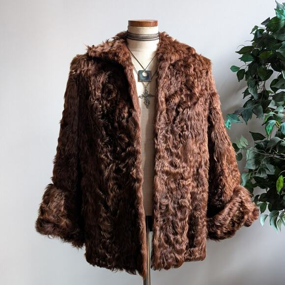 Vintage Leather Penny Lane Jacket Faux Fur Furry 70s Afghan Tapestry Trench Coat - Picture 12 of 16